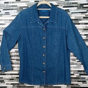 Karen Scott L Vintage Blue Denim Button Down Long Sleeve Shacket Casual Shirt